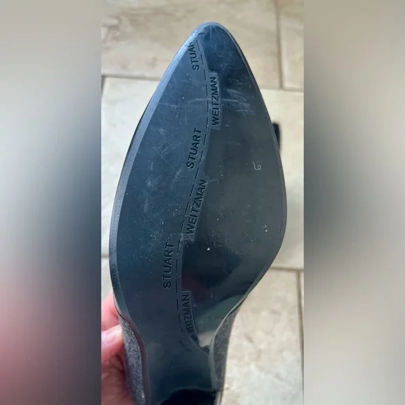 Stuart Weitzman Black and Gray Heels sz 7. Patent leather & wool. Made in Spain - Picture 9 of 12